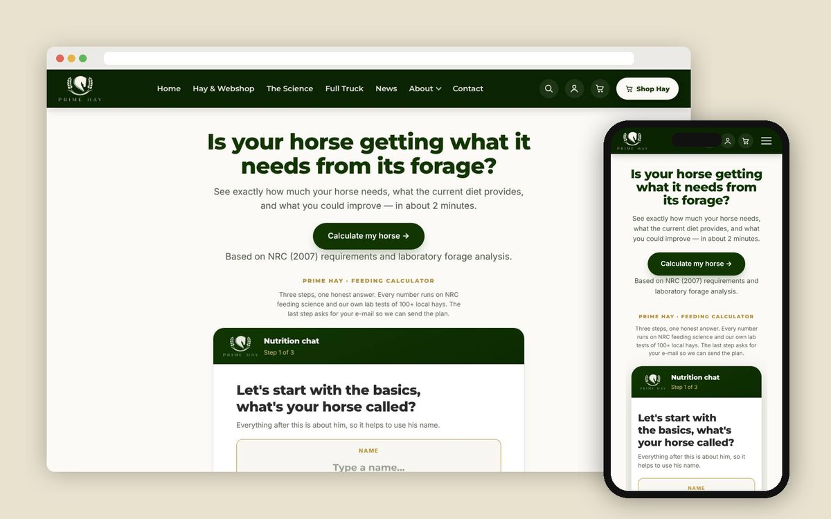 Feeding calculator on desktop and mobile