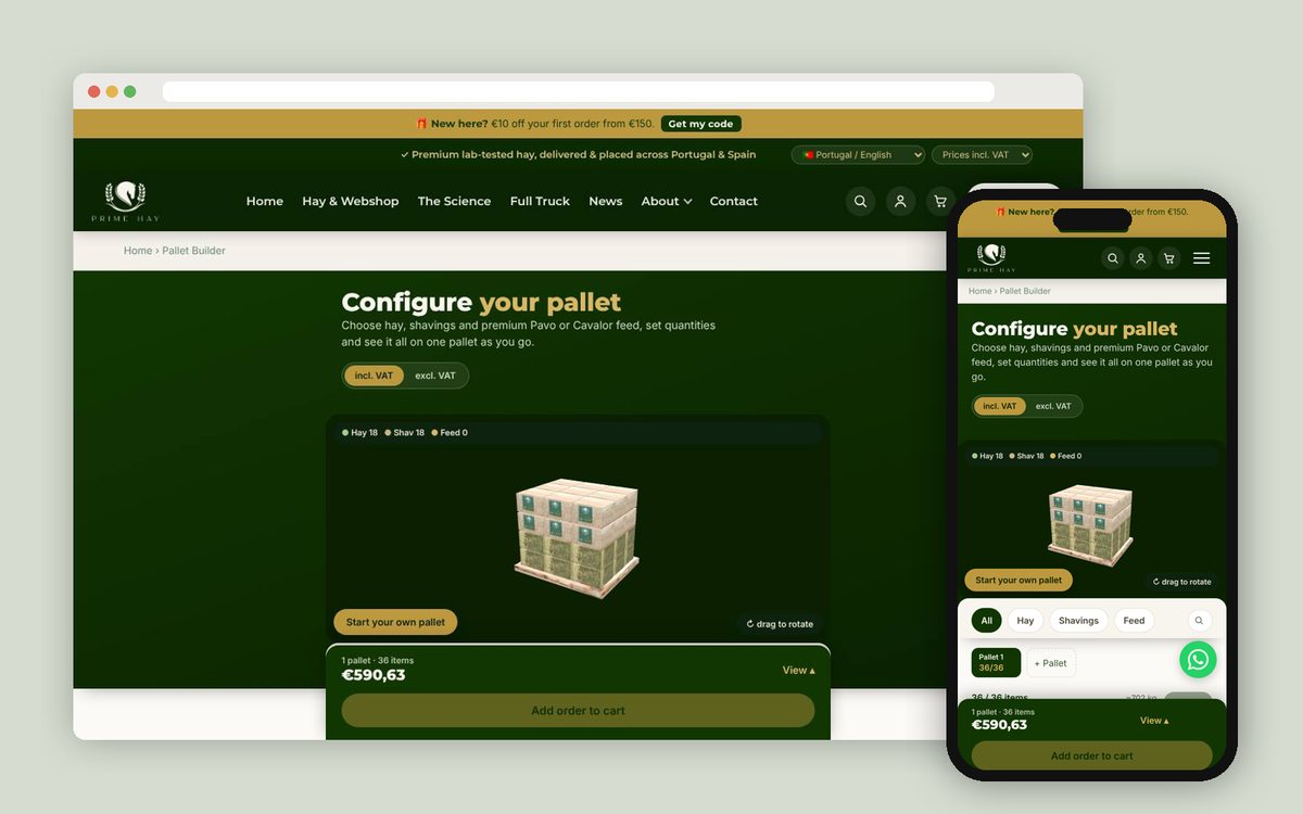 Pallet builder on desktop and mobile