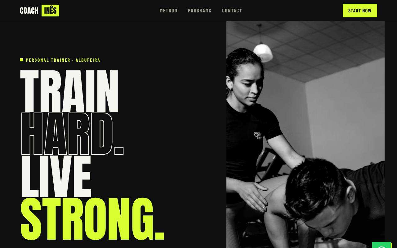 Homepage of the Coach Inês example site