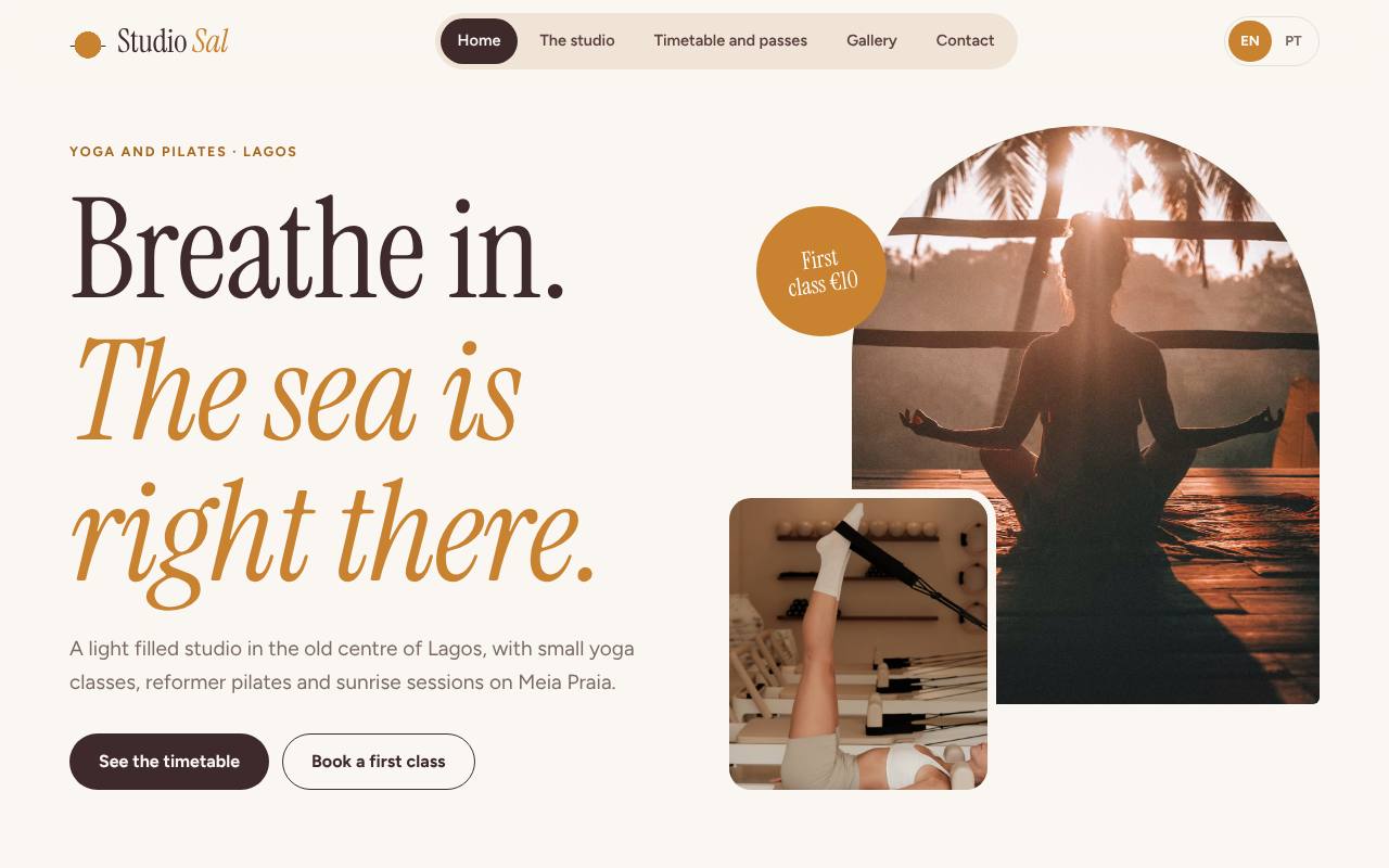 Homepage of the Studio Sal example site